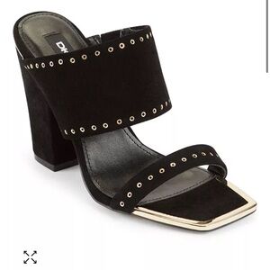 DKNY Lalina Dress Sandals - black suede - gold metallic detail